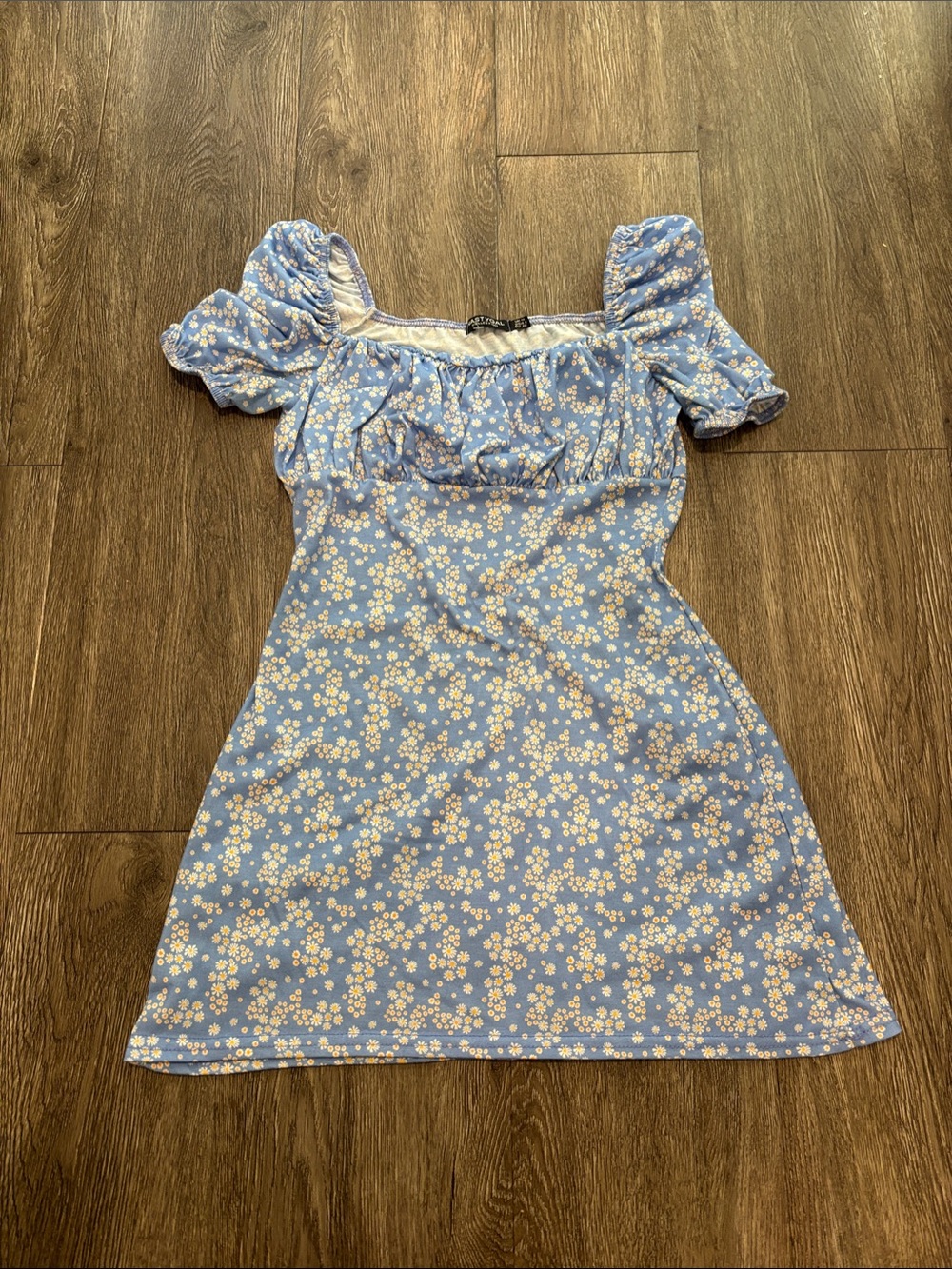 Nasty Gal Blue Floral Puff-Sleeve Mini Dress
